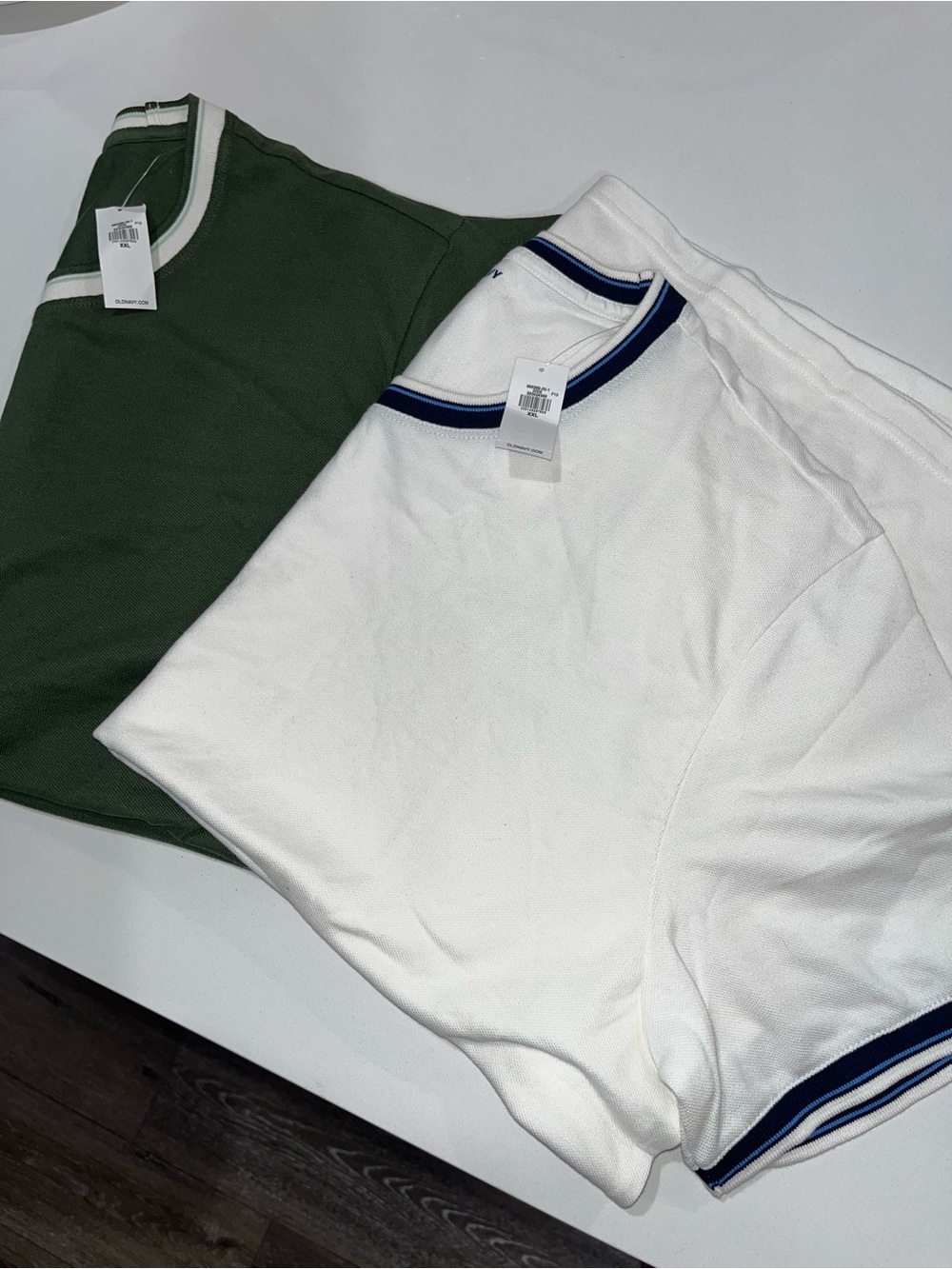 Old Navy Crew Neck Undershirts in White & Olive with Contrast Trim